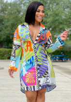 Vestido camisero de mujer multicolor con estampado de moda casual