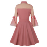 Elegant Cutout Mesh Patchwork Vintage A-Line Party Dress