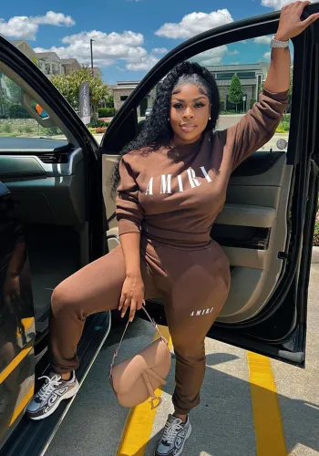 Women'S Printed Round Neck Pullover Two-Piece Pants Set