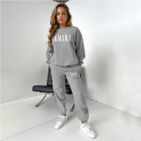 Women'S Printed Round Neck Pullover Two-Piece Pants Set