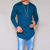 men Long Sleeve Solid Round Neck T-Shirt