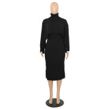 Women Turtleneck Sweater and Sweater Dress Two-Piece Set