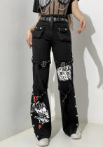 Pantalone in denim con stampa tascabile casual da donna