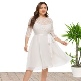 Plus Size Women Summer lace chiffon Patchwork Dress Dress Dress