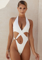Women Sexy Solid Cutout One-Piece Bikini Swimswear