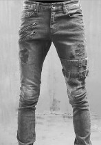calças masculinas estilo jeans elástico