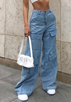 Pantalone in denim rilassato tasca oversize lavato da donna