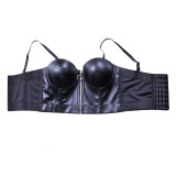 Women Sexy pu Leather Crop Strapless Zipper Tank Top