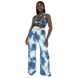 Women Tie-Dye Print Crop Top And Wide-Leg Pants Two-Piece Set