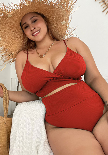 Bikini sólido sexy de talla grande para mujer