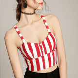 Women Summer Suspenders Stripe Crop Top