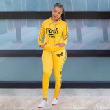 Women Fashion Letter Print Hoodies and Pant Sport Two-Piece Set