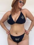 Plus Size Women Rhinestone Lace-Up Bikini
