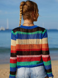 Summer Rainbow Patchwork hollow out Bikini Beach Skirt Knitting Smock