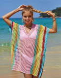 Summer beach blouse hollow out knitting rainbow Holidays bikini blouse sun protection clothing