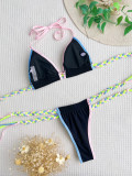 Traje de baño con cordones y espalda baja Traje de baño con bloques de color para mujer Bikini de patchwork