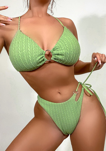 Sexy Two Pieces Swimsuit Women Lace-Up Solid Color Bikini