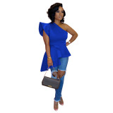 Women's clothing Solid Color one-shoulder ruffled irregular top