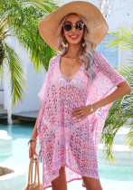 Camisa holgada de verano de talla grande para la playa, camisa de punto con recorte de retazos, cubierta de Bikini de talla grande