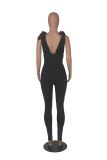 Sexy Tight Fitting Mesh Patchwork Lace-Up See-Through Jumpsuit