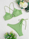 Sexy Two Pieces Swimsuit Women Lace-Up Solid Color Bikini