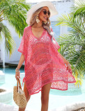 Summer Loose Plus Size Beach Shirt Patchwork Cutout Knitting Shirt Plus Size Bikini Cover Up