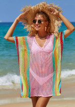 Blusa de playa de verano ahueca hacia fuera el arco iris de punto Blusa de bikini de vacaciones ropa de protección solar