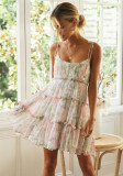Spring Summer Holidays Style Sexy Print Straps Casual Dress Women