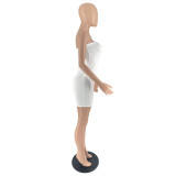 Women'S Summer Print Solid Color Strapless Bodycon Mini Dress