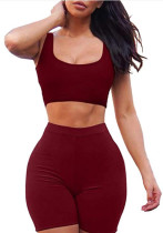 Kadın Kolsuz Düz Renk Tank Top Şort Rahat İki Parçalı Set Yoga Kıyafeti Dropshipping