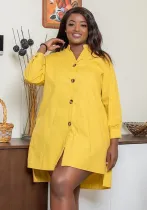 African Dress Button Long Sleeve Loose Fit Plus Size Casual Shirt Dress