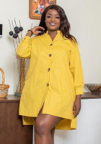 Afrika Elbisesi Düğmeli Uzun Kollu Loose Fit Plus Size Casual Gömlek Elbise