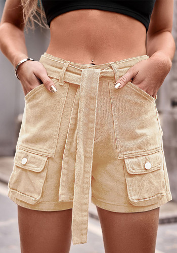 Pantalones cortos de verano con bolsillo para mujer con cinturón
