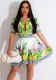 Women Short Sleeve Printed Pleated Dress