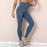Women Washed Ripped Cutout Seamless High Waist Sports Yoga Pants Workout Pants