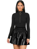 Ladies Fashion Sexy Pu Leather Pleated Double Layer Puffed Skirt
