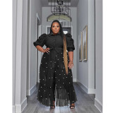 Featured Plus Size Pearl Mesh Half See-Through Dress