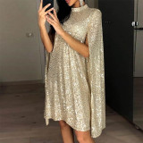 Spring New Small Stand Collar Sequined Dress