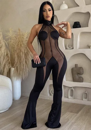 Women's Sexy mesh Patchwork Halter Neck Women's Jumpsuit