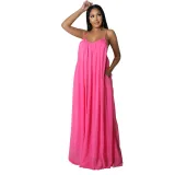 Summer Chiffon Solid Casual Low Back Strap Loose Maxi Dress