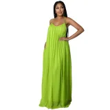 Summer Chiffon Solid Casual Low Back Strap Loose Maxi Dress