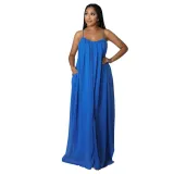 Summer Chiffon Solid Casual Low Back Strap Loose Maxi Dress
