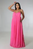 Summer Chiffon Solid Casual Low Back Strap Loose Maxi Dress
