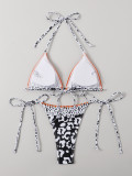 Women'S Leopard Print Lace-Up Two Pieces Bikini Swimsuit