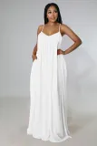 Summer Chiffon Solid Casual Low Back Strap Loose Maxi Dress