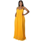 Summer Chiffon Solid Casual Low Back Strap Loose Maxi Dress
