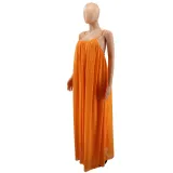 Summer Chiffon Solid Casual Low Back Strap Loose Maxi Dress