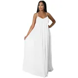 Summer Chiffon Solid Casual Low Back Strap Loose Maxi Dress