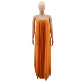 Summer Chiffon Solid Casual Low Back Strap Loose Maxi Dress