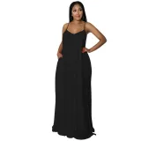 Summer Chiffon Solid Casual Low Back Strap Loose Maxi Dress